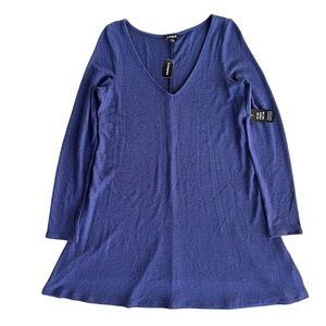 Express Womens Size Medium Blue Long Sleeve V-neck Plush Soft Stretch Knit Dress